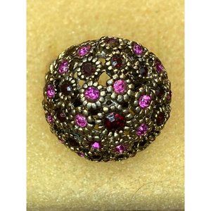 Gold Tone Pink Red Rhinestone Cluster Ring Adjustable 1960's Statement
